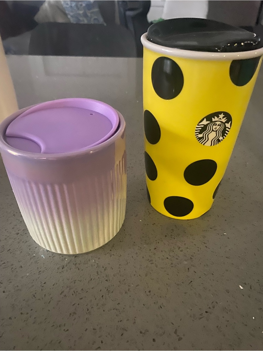 Starbucks Yellow Travel Tumbler with Black Polka Dots